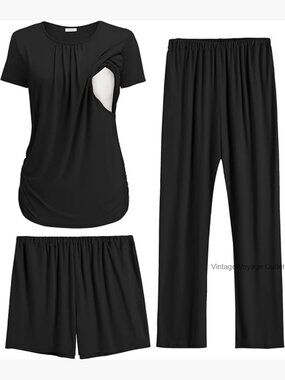 Maternity Nursing Pajama Set 3 Piece Postpartum Lounge Breastfeeding Pjs